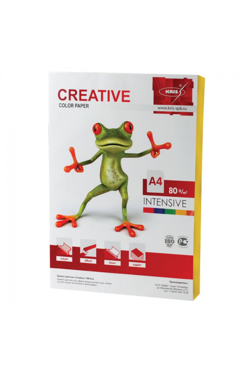 Бумага цветная CREATIVE color, А4, 80 г/м2, 100 л., интенсив, желтая