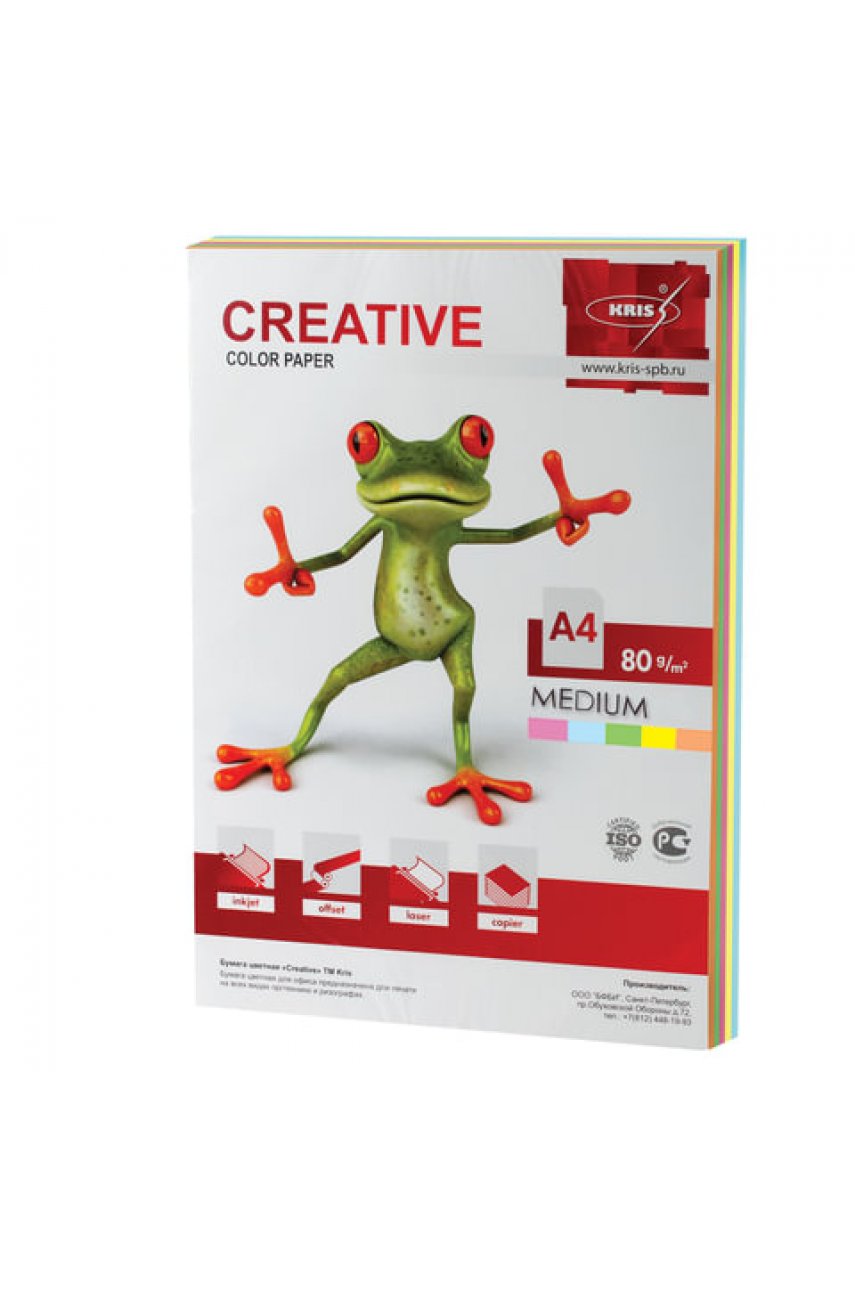 Бумага цветная CREATIVE color (Креатив) А4, 80 г/м2, 100 л., (5 цветов х 20 листов), микс медиум