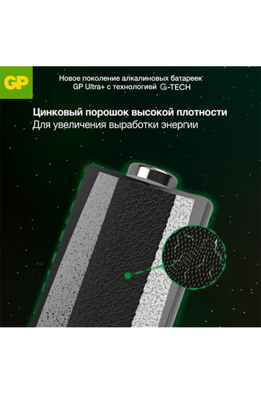 Батарейки КОМПЛЕКТ 4 шт., GP Ultra Plus G-Tech, AA (LR6), алкалиновые, пальчиковые