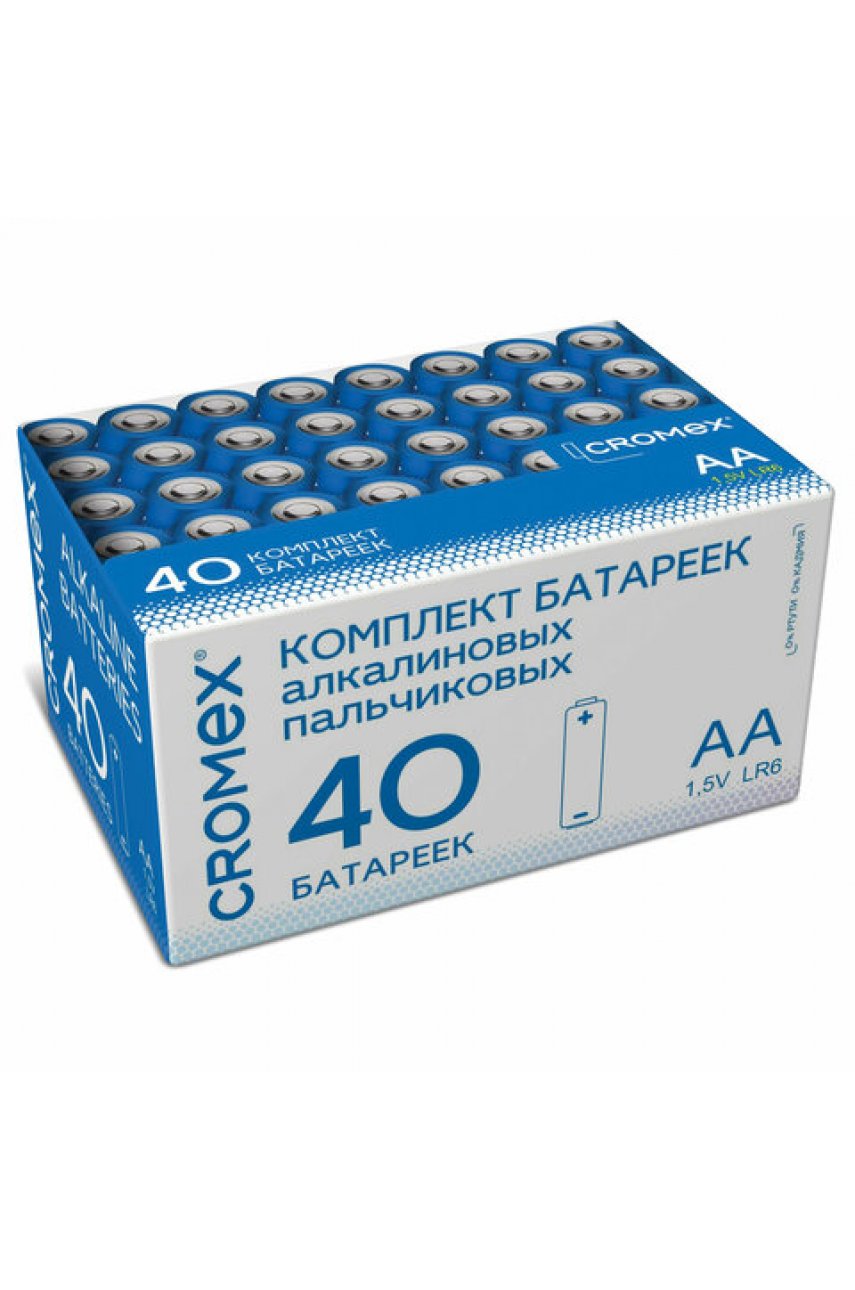 Батарейки алкалиновые "пальчиковые" КОМПЛЕКТ 40 шт., CROMEX Alkaline, АА (LR6,15А), в коробке