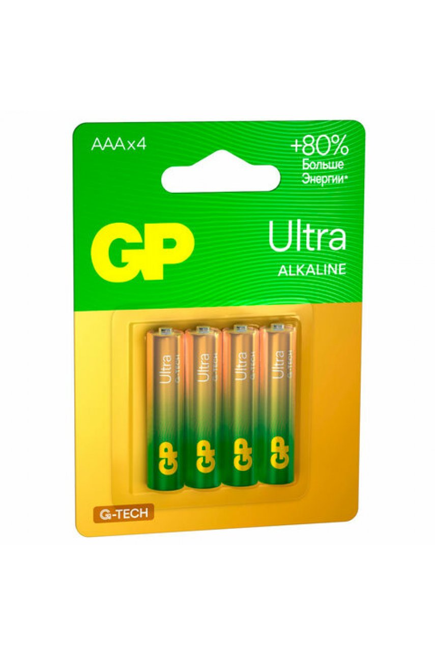 Батарейки КОМПЛЕКТ 4 шт., GP Ultra G-Tech, AAA (LR03, 24А), алкалиновые, мизинчиковые
