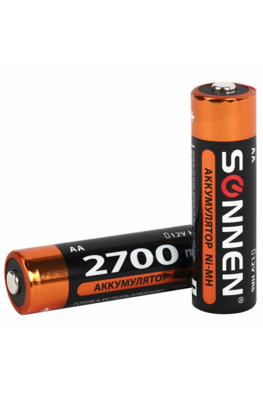 Батарейки аккумуляторные Ni-Mh пальчиковые КОМПЛЕКТ 6 шт., АА (HR6) 2700 mAh, SONNEN Батарейки аккумуляторные Ni-Mh пальчиковые КОМПЛЕКТ 6 шт., АА (HR6) 2700 mAh, SONNEN