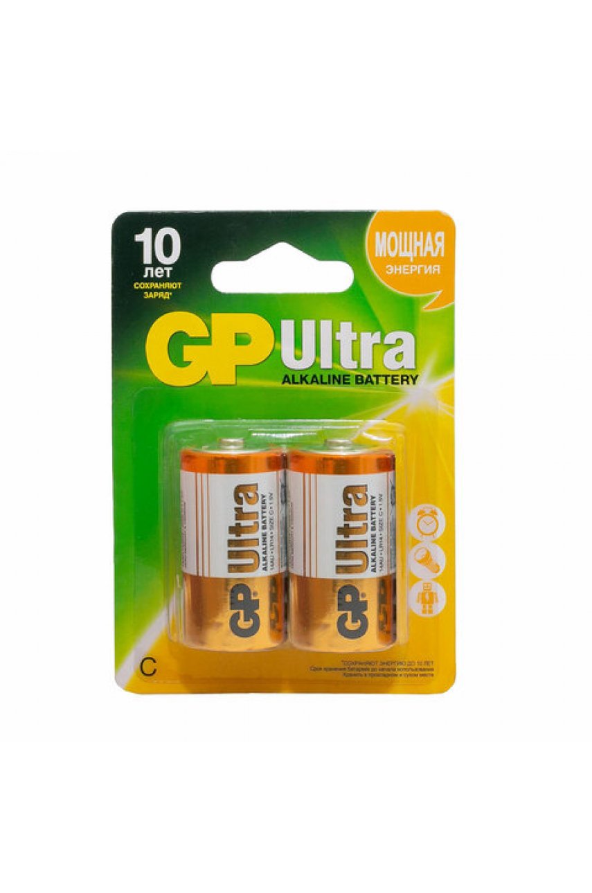 Батарейки GP Ultra, С (LR14, 14 А), алкалиновые, КОМПЛЕКТ 2 шт., блистер