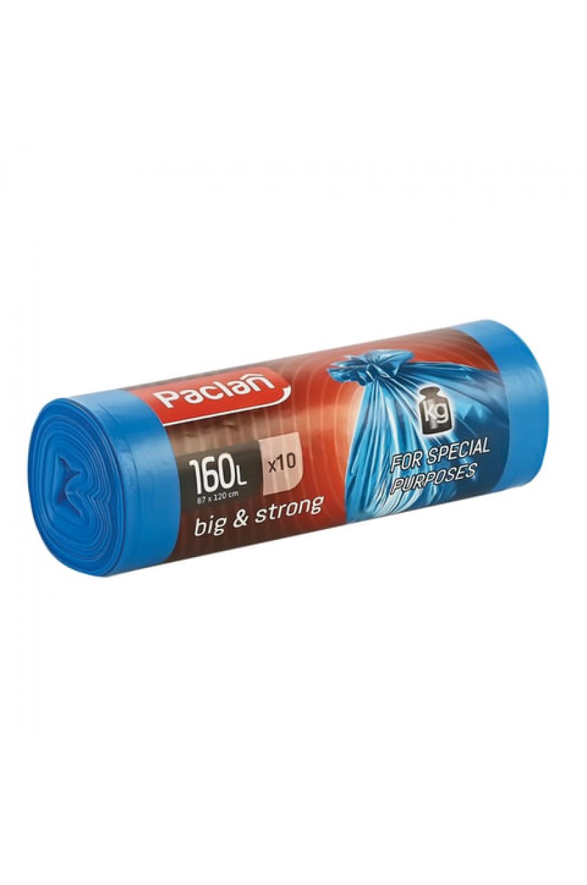 Мешки для мусора 160 л, синие, в рулоне 10 шт., ПВД, 21 мкм, 120х87 см, PACLAN "Big&Strong"