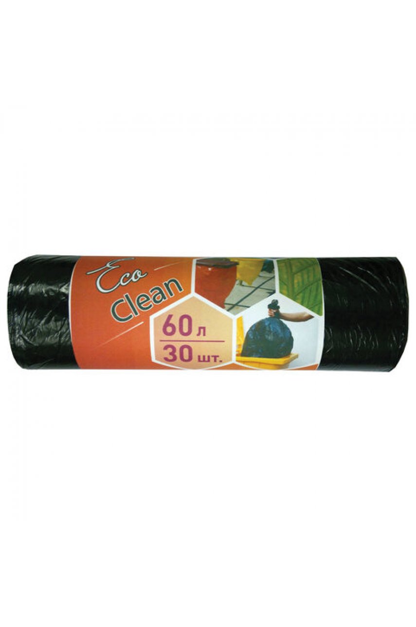 Мешки для мусора 60 л, черные, в рулоне 30 шт., ПНД, 6 мкм, 58х64 см, эконом, КОНЦЕПЦИЯ БЫТА "EcoClean"