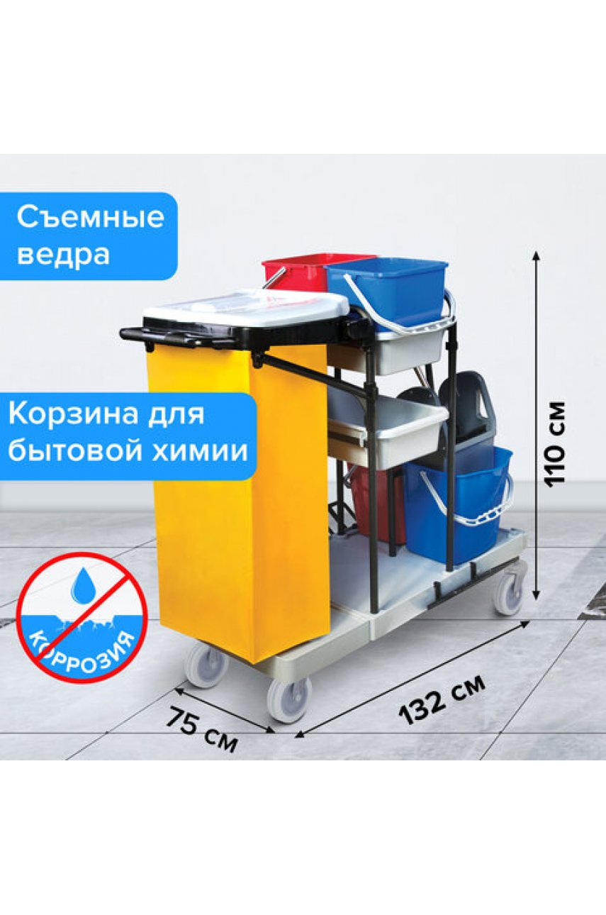 Тележка уборочная BRABIX, ведра 2х20 л, 2х11 л, механический отжим, держатель для мешка, мешок, 2 поддона