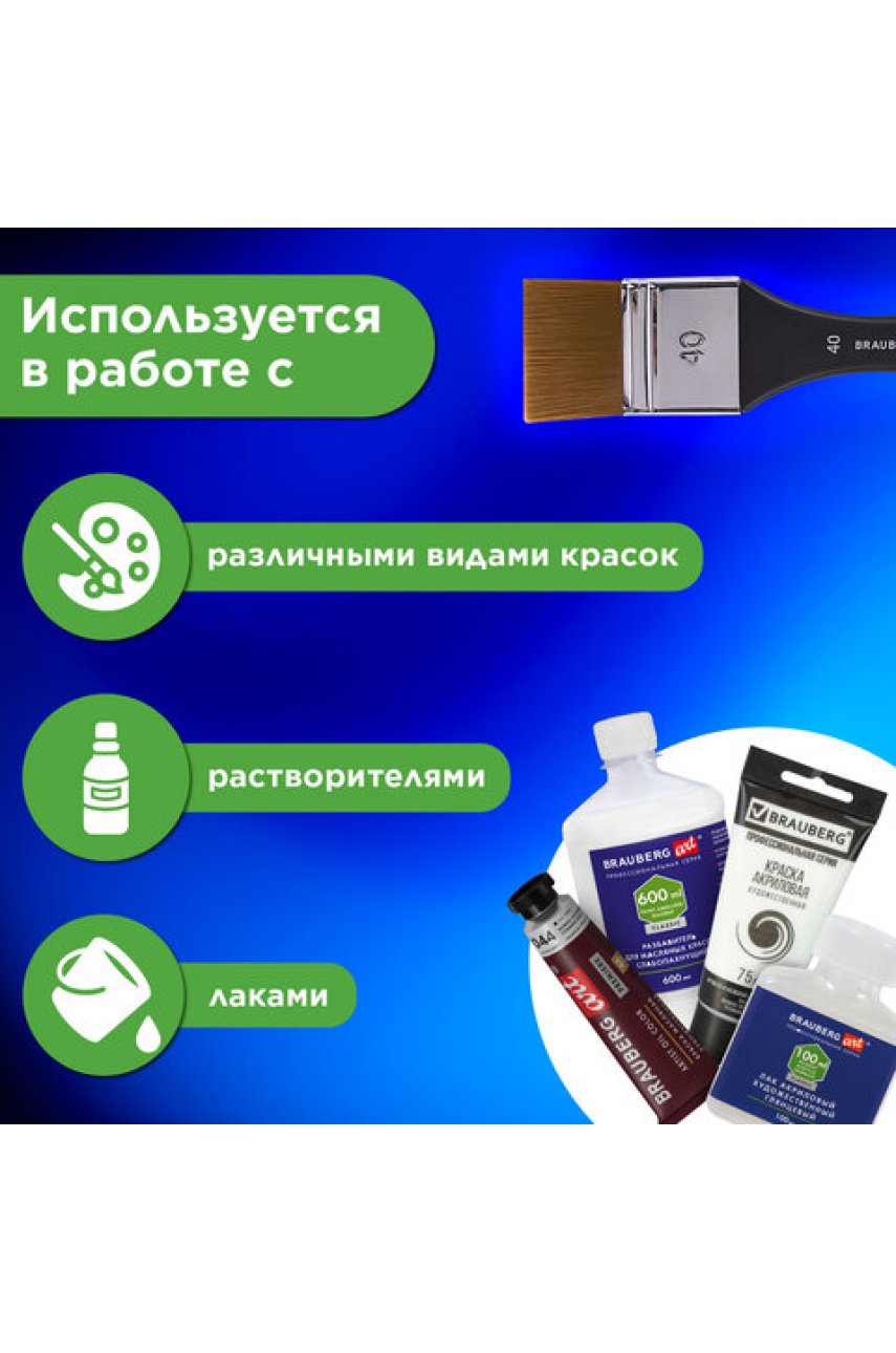 Кисть художественная профессиональная, синтетика, флейц, № 40 Кисть художественная профессиональная, синтетика, флейц, № 40