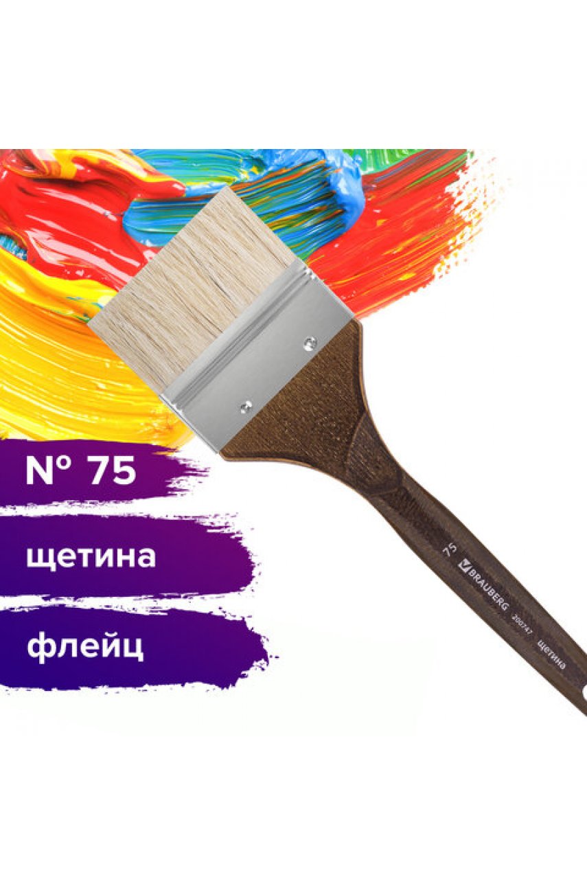Кисть художественная профессиональная BRAUBERG , щетина, флейц, № 75, короткая ручка