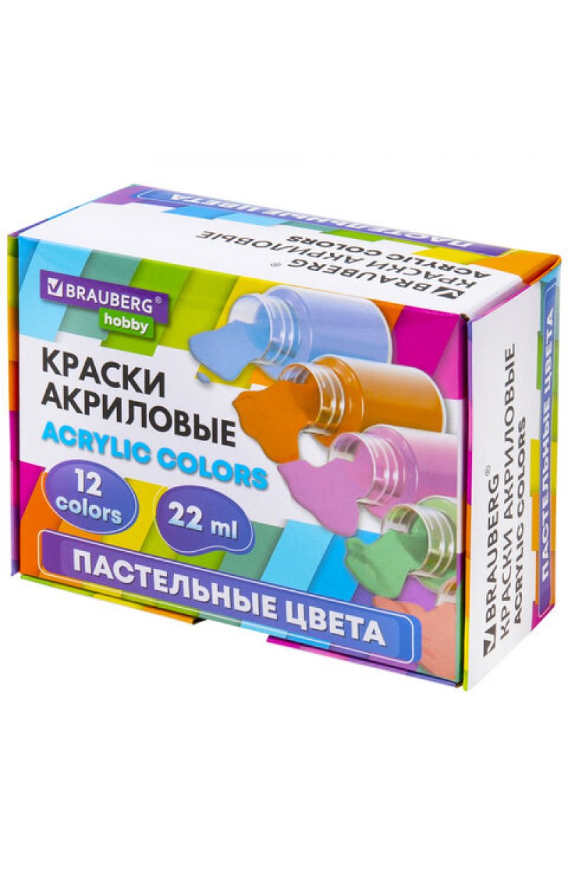 Краски акриловые художественные 12 ПАСТЕЛЬНЫХ цветов в банках по 22 млHOBBY