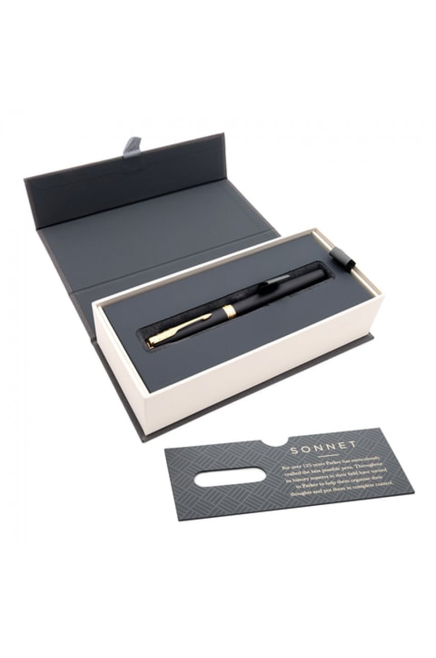 Ручка перьевая PARKER "Sonnet Core Matt Black GT", корпус черный матовый лак, позолоченные детали, черная