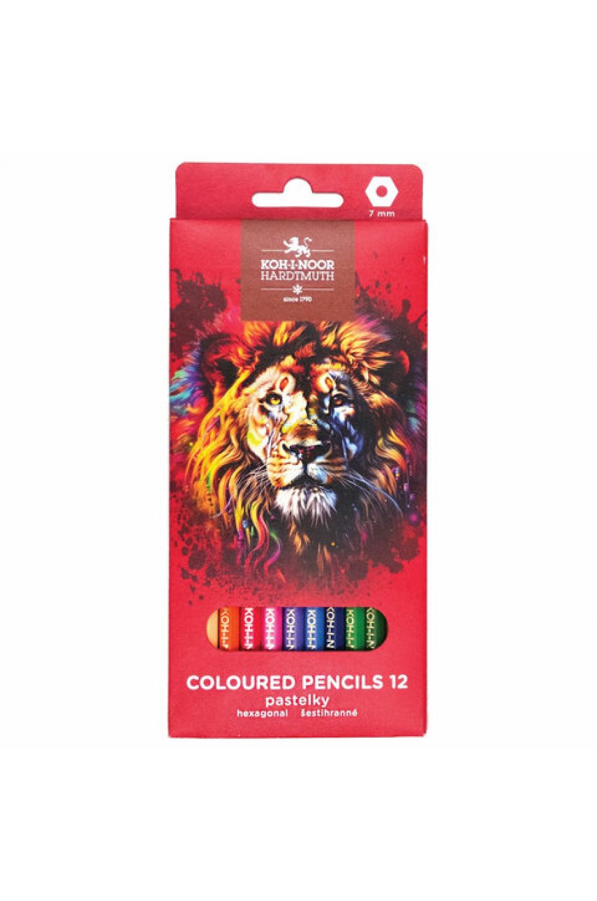 Карандаши цветные KOH-I-NOOR "RED LION" 12 цветов, шестигранные, 2,8 мм, натуральное дерево, 3552/12