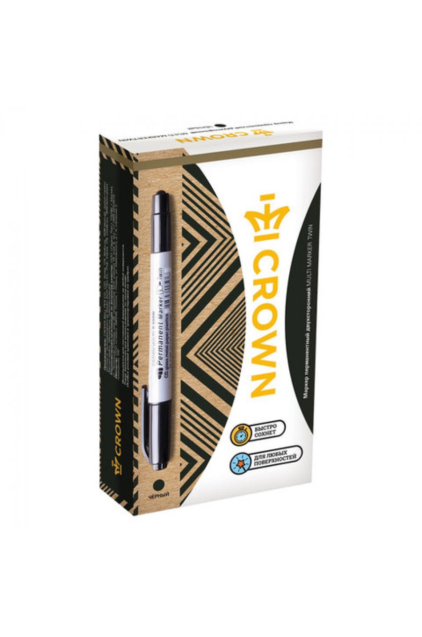 Маркер перманентный CROWN двусторонний "Multi Marker Twin", ЧЕРНЫЙ, круглый, 2 мм / 1 мм