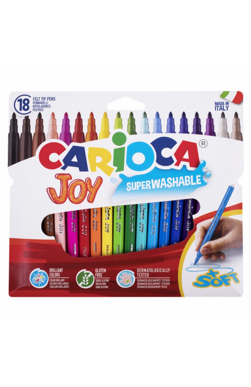 Фломастеры CARIOCA (Италия) "Joy" 18 цветов, суперсмываемые, вентилируемый колпачок