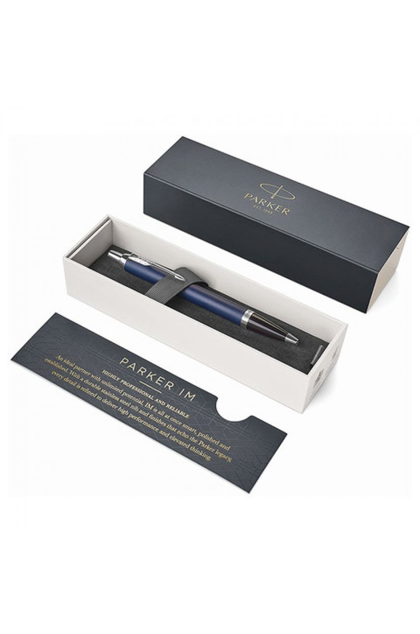 Ручка шариковая PARKER "IM Core Matte Blue CT", корпус темно-синий лак, хромированные детали, синяя