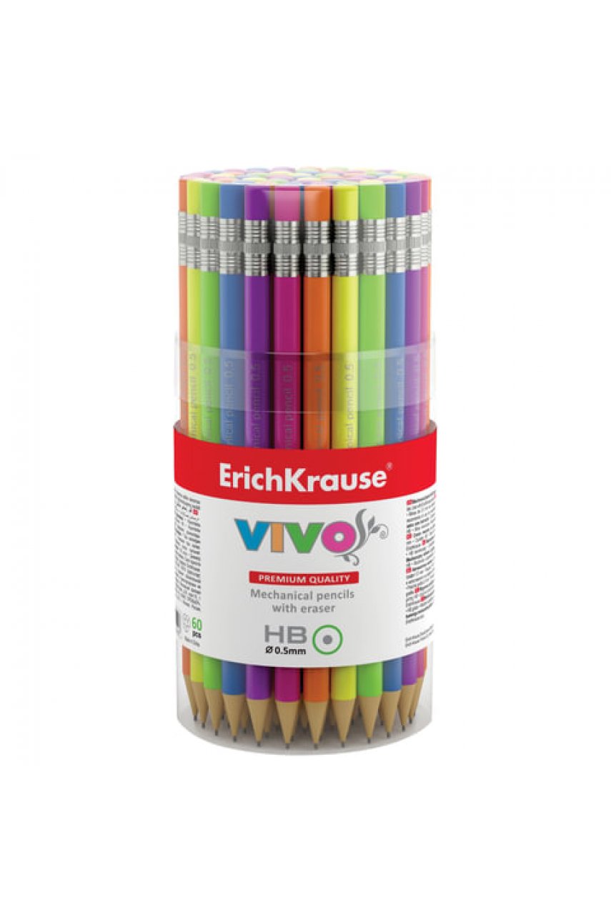 Карандаш механический 0,5 мм, ERICH KRAUSE "Vivo", ластик, корпус ассорти неон