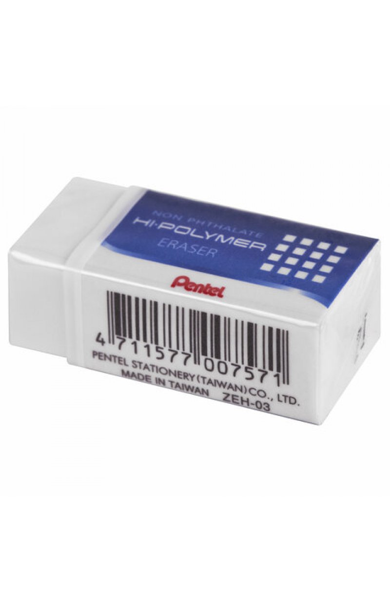 Ластик PENTEL (Япония) "HI-POLYMER ERASER", 35х16х11,5 мм, белый, прямоугольный, картонный держатель