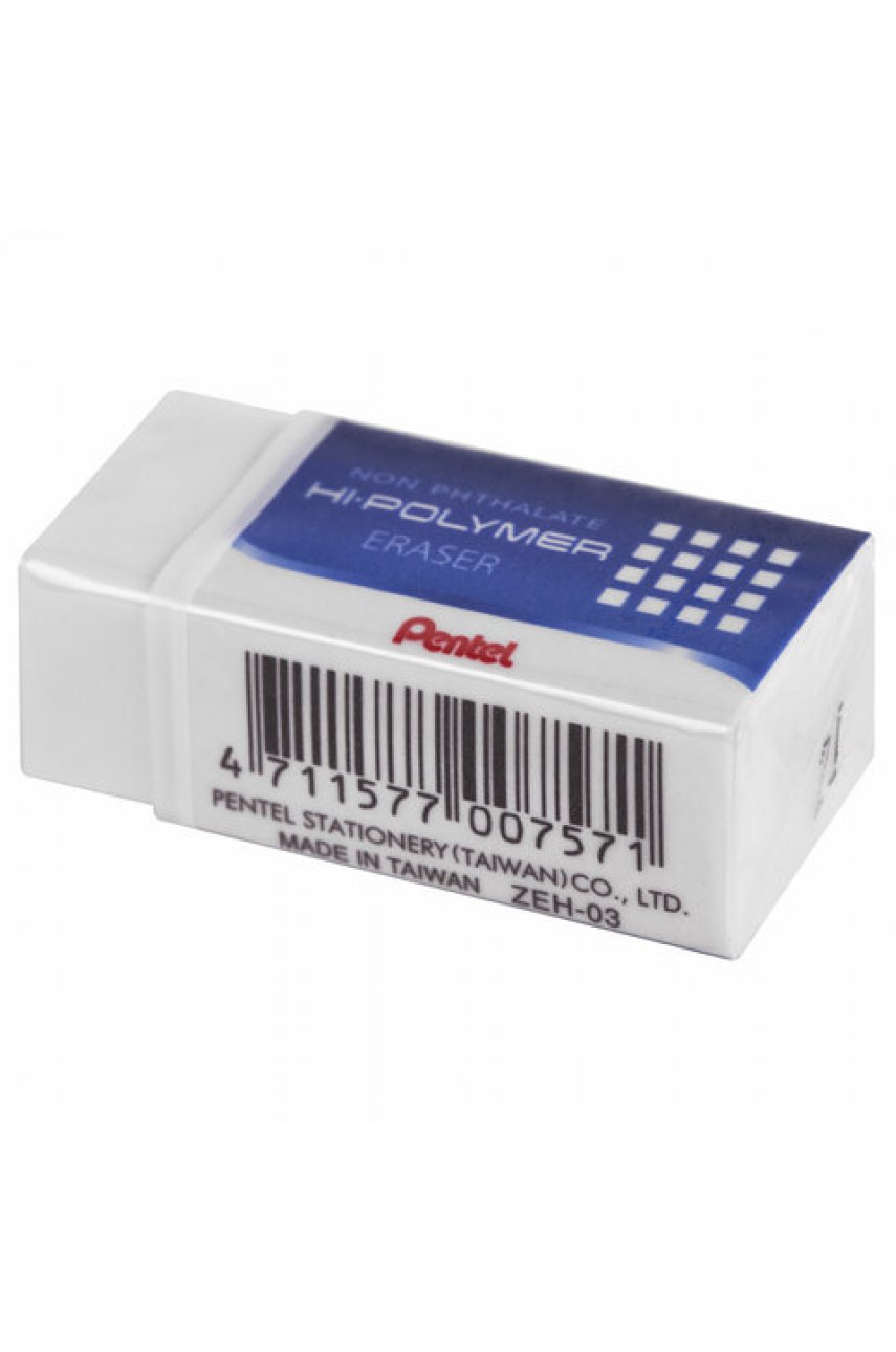 Ластик PENTEL (Япония) "HI-POLYMER ERASER", 35х16х11,5 мм, белый, прямоугольный, картонный держатель