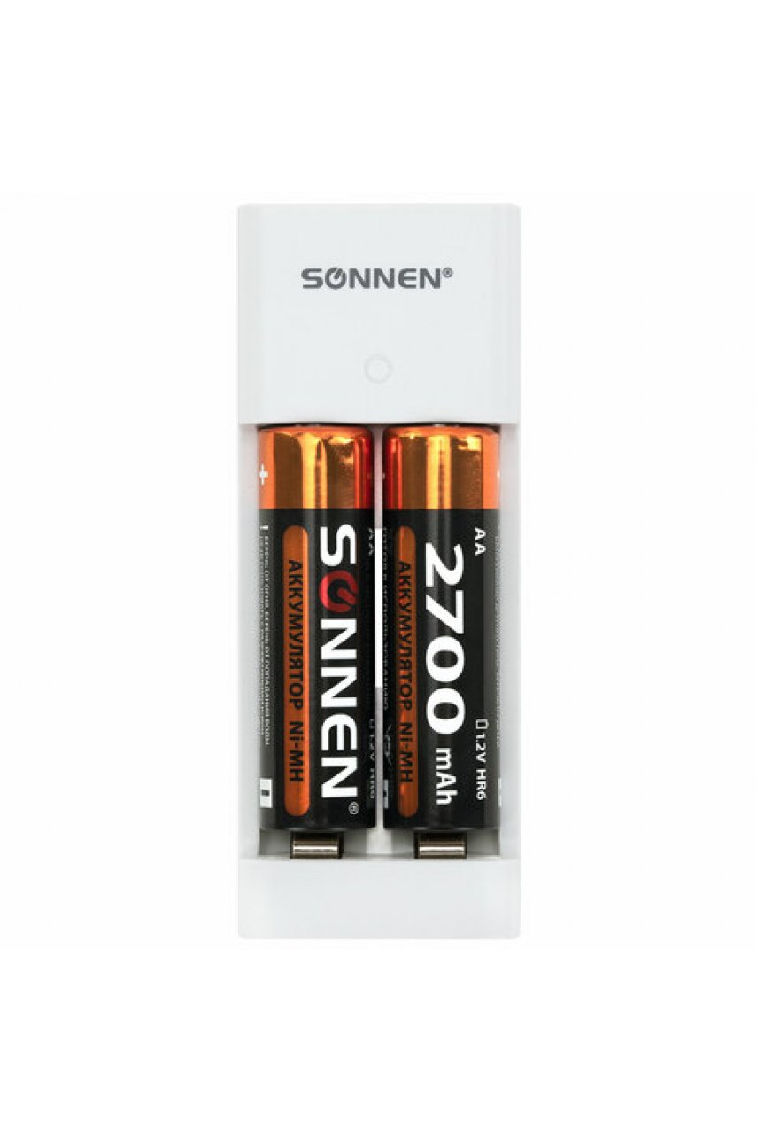 Зарядное устройство с аккумуляторами 2 шт. AA (HR6), 2700 mAh, SONNEN BC2, в блистере, 454239