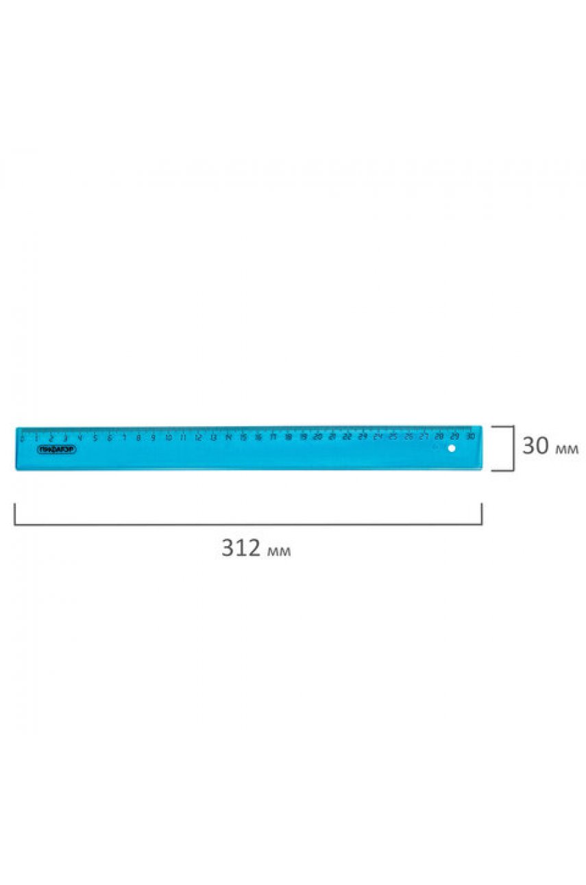 Линейка пластиковая 30 см, прозрачная, неоновая, ассорти