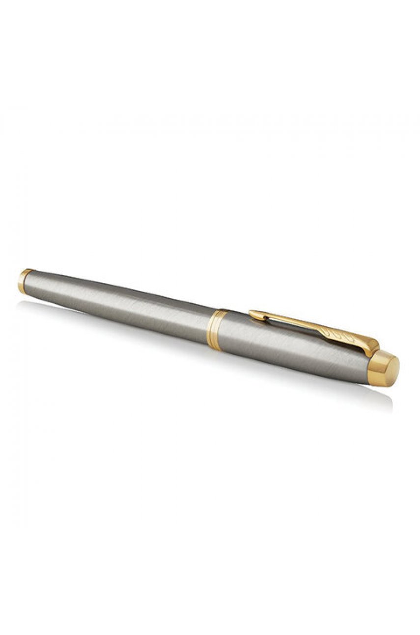 Ручка перьевая PARKER "IM Core Brushed Metal GT", серебристый матовый лак, позолота, синяя