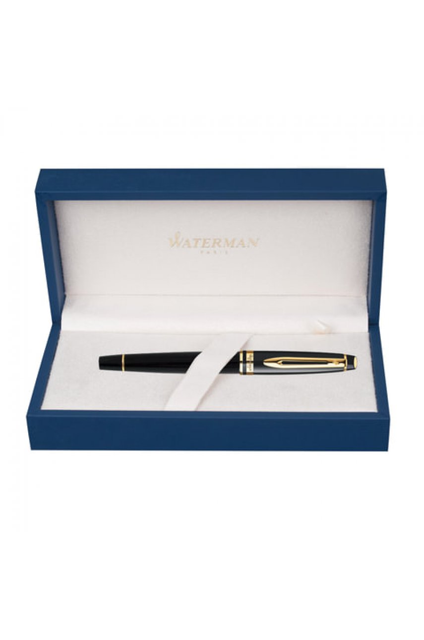 Ручка подарочная перьевая WATERMAN "Expert 3 Black Lacquer GT", черный лак, позолоченные детали, синяя