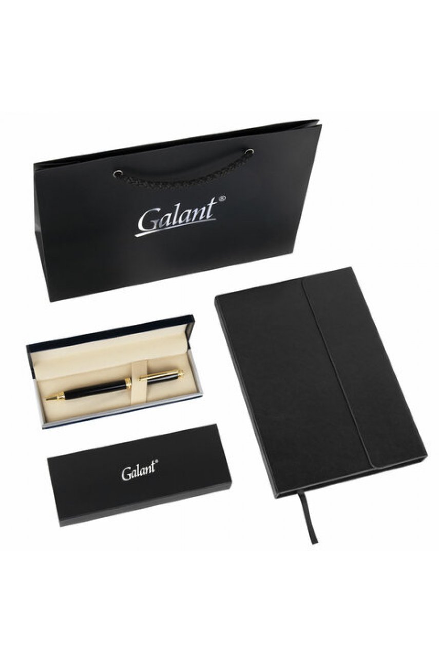 Ручка шариковая GALANT "Black", корпус черный, ежедневник недатированный А5 черный, пакет