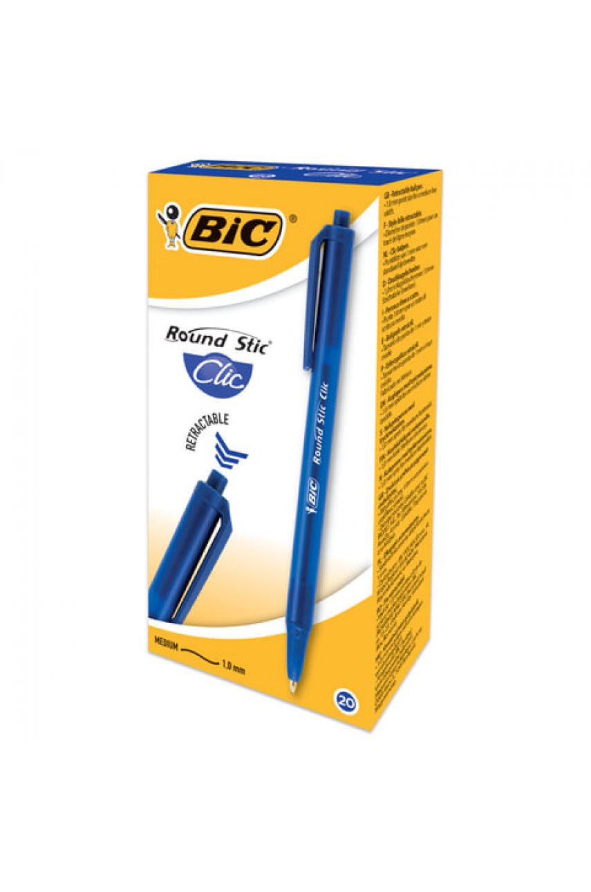 Ручка шариковая автоматическая BIC "Round Stic Clic", СИНЯЯ, узел 1 мм, линия письма 0,32 мм