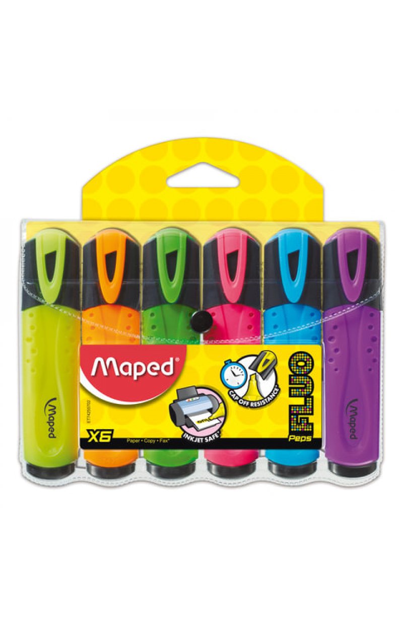 Набор текстовыделителей MAPED (Франция) 6 шт., АССОРТИ, "Fluo Pep's Classic", линия 1-5 мм