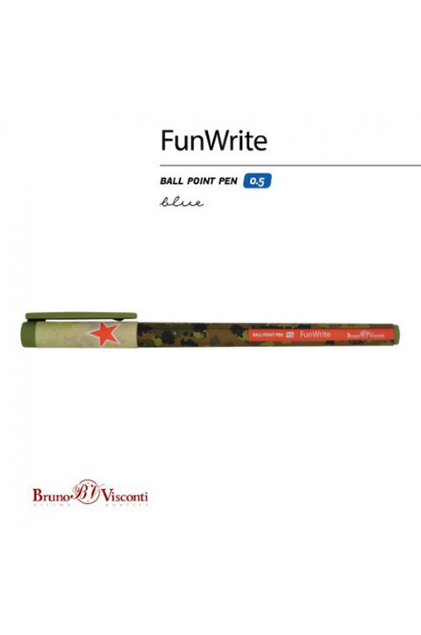 Ручка шариковая BRUNO VISCONTI "FunWrite", СИНЯЯ, "Милитари", узел 0,5 мм, линия письма 0,3 мм Ручка шариковая BRUNO VISCONTI "FunWrite", СИНЯЯ, "Милитари", узел 0,5 мм, линия письма 0,3 мм
