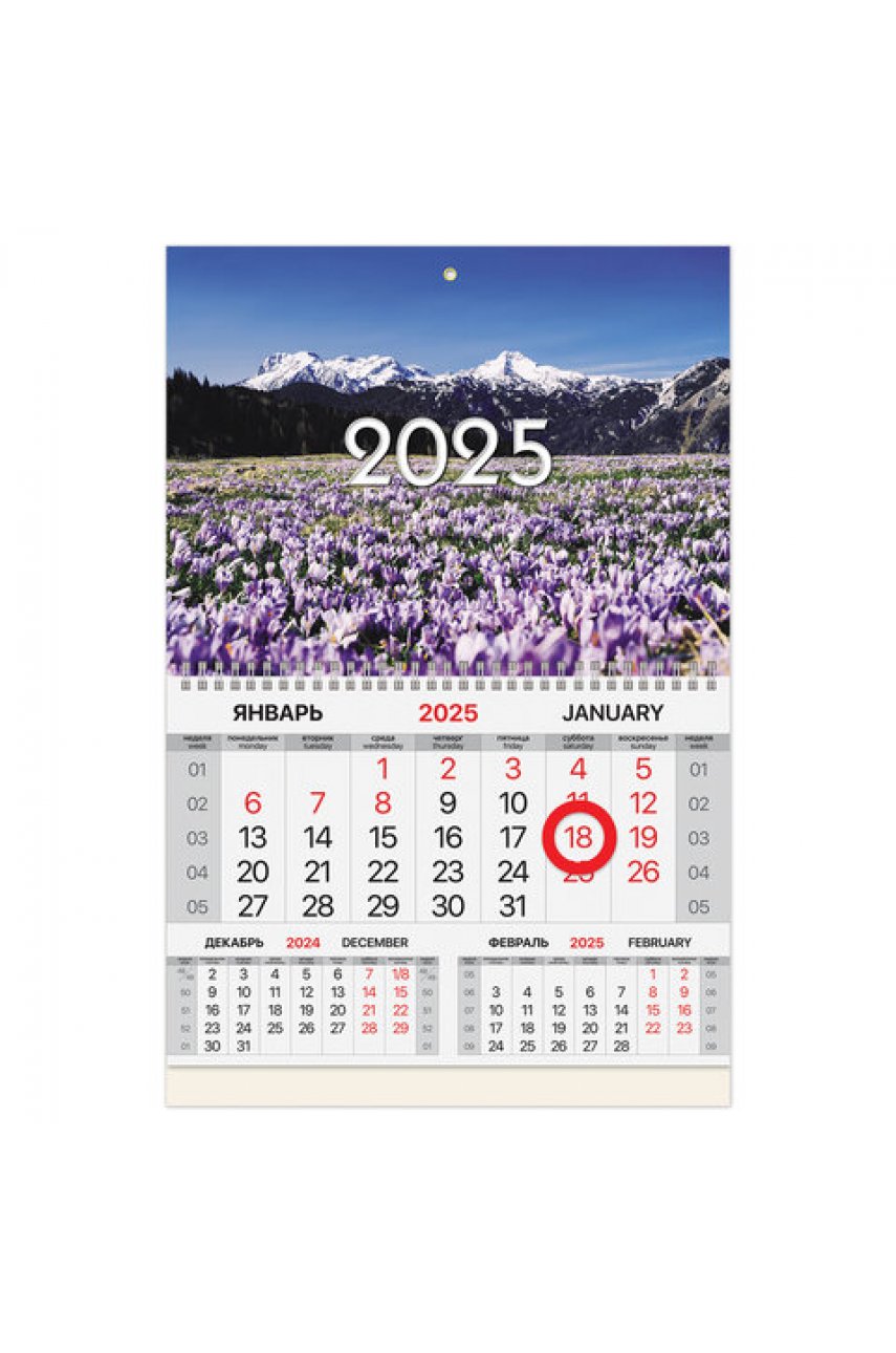 Календарь квартальный на 2025 г., 1 блок, 1 гребень, магнитный курсор, мелованная бумага, BRAUBERG, "Горы"