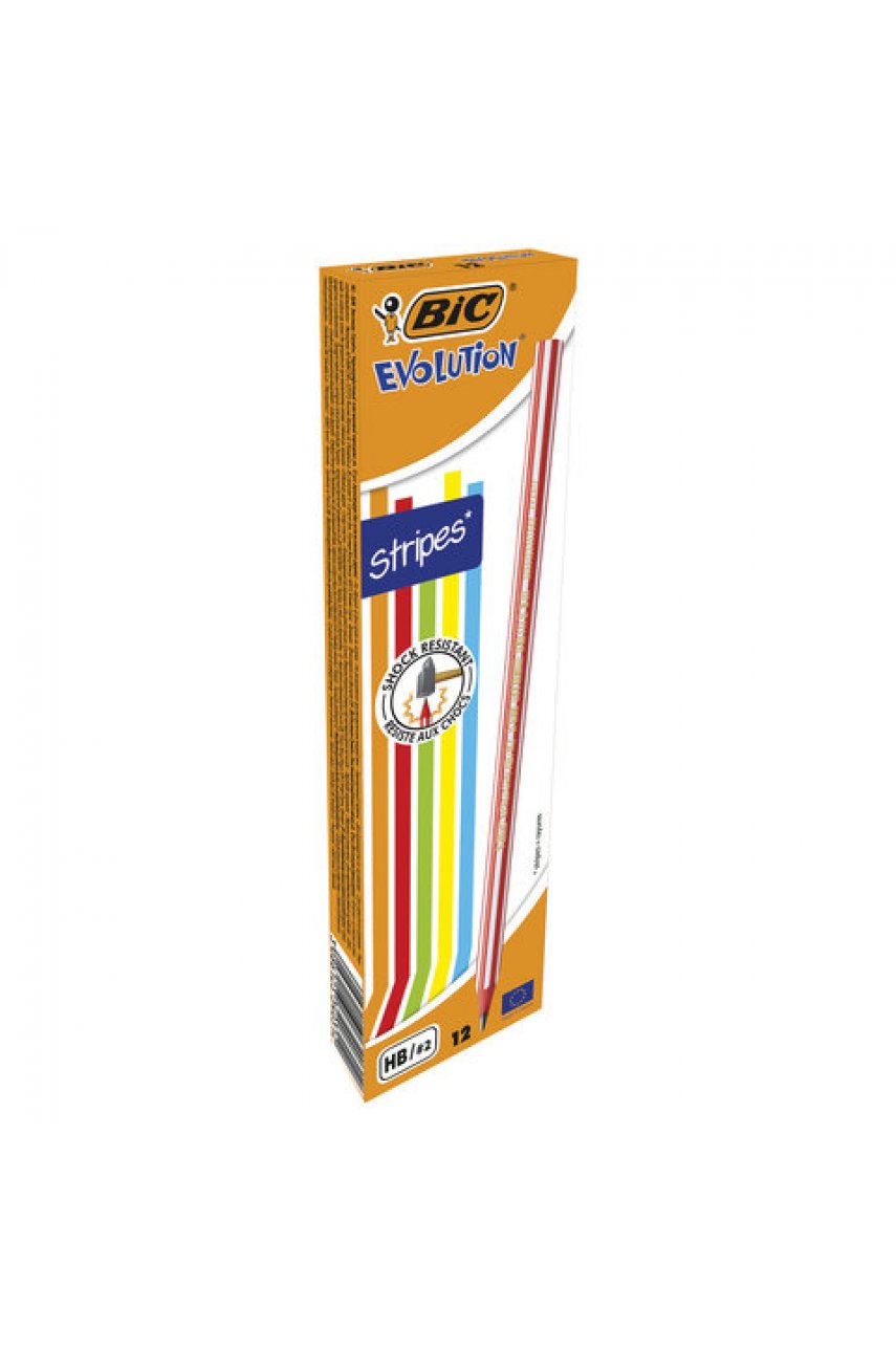 Карандаш чернографитный BIC, 1 шт., "Evolution Stripes", HB, корпус ассорти Карандаш чернографитный BIC, 1 шт., "Evolution Stripes", HB, корпус ассорти