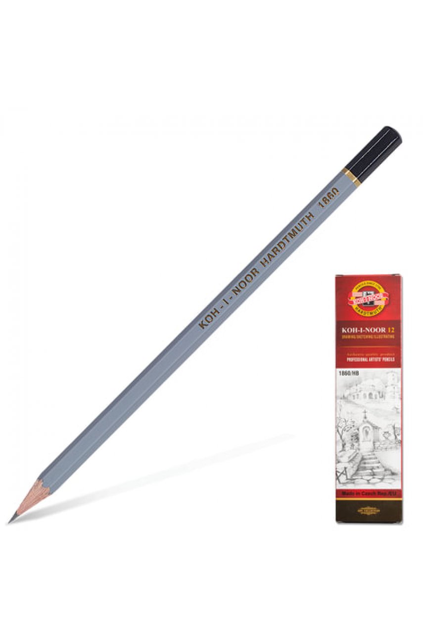 Карандаш чернографитный KOH-I-NOOR 1860, 1 шт., HB, корпус серый