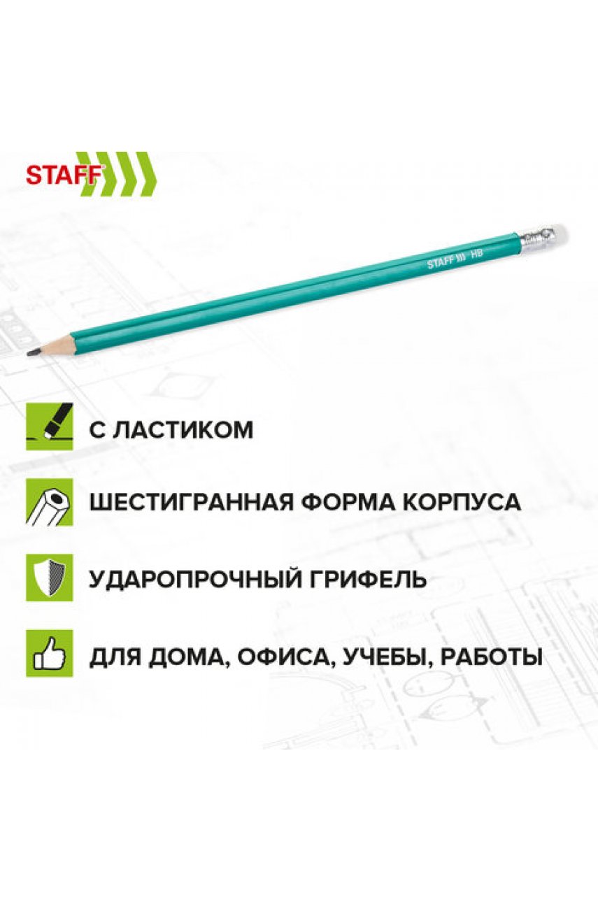 Карандаши чернографитные с ластикомEVERYDAY BLP-GRN, КОМПЛЕКТ 50 шт., НВ, корпус зеленый Карандаши чернографитные с ластикомEVERYDAY BLP-GRN, КОМПЛЕКТ 50 шт., НВ, корпус зеленый
