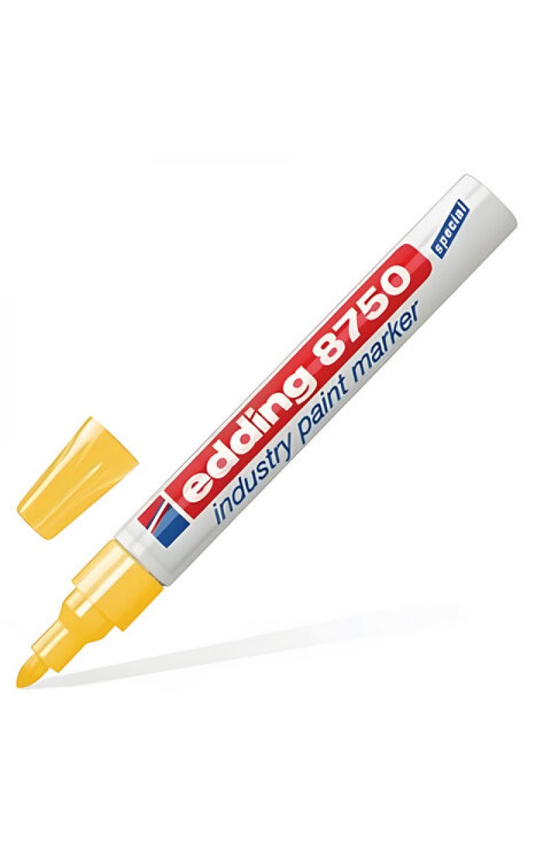 Маркер-краска лаковый (paint marker) EDDING 8750, ЖЕЛТЫЙ, 2-4 мм, круглый наконечник, алюминиевый корпус