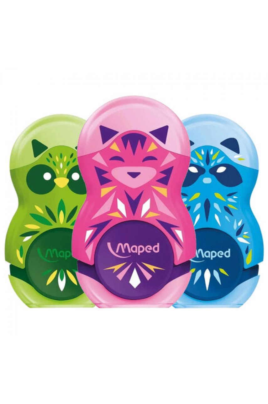 Точилка с ластиком MAPED "LOOPY Mini Cute", с контейнером, корпус ассорти