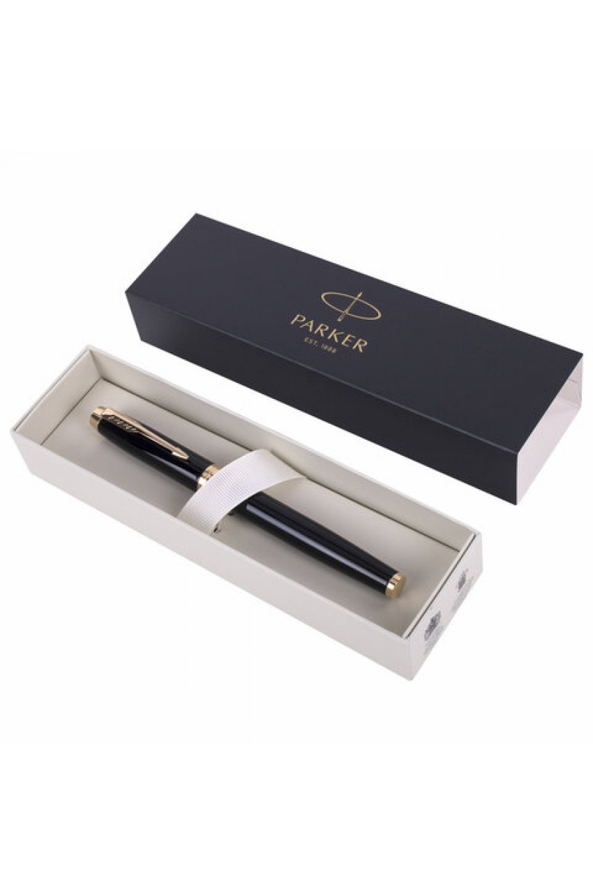 Ручка перьевая PARKER "IM Core Black Lacquer GT", черный глянцевый лак, позолота, синяя