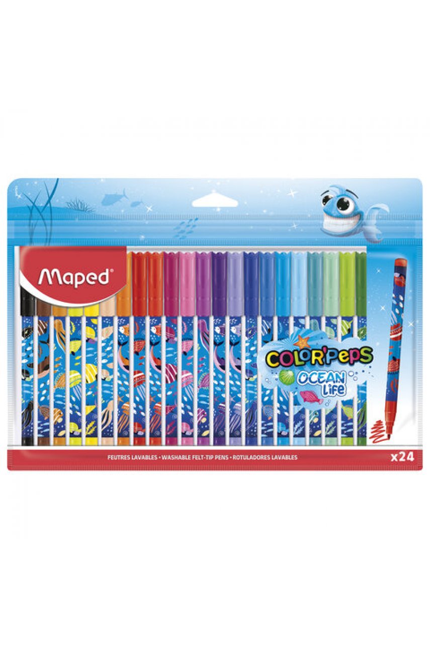 Фломастеры MAPED COLOR'PEPS "Ocean Life", 24 цвета, смываемые, вентилируемый колпачок