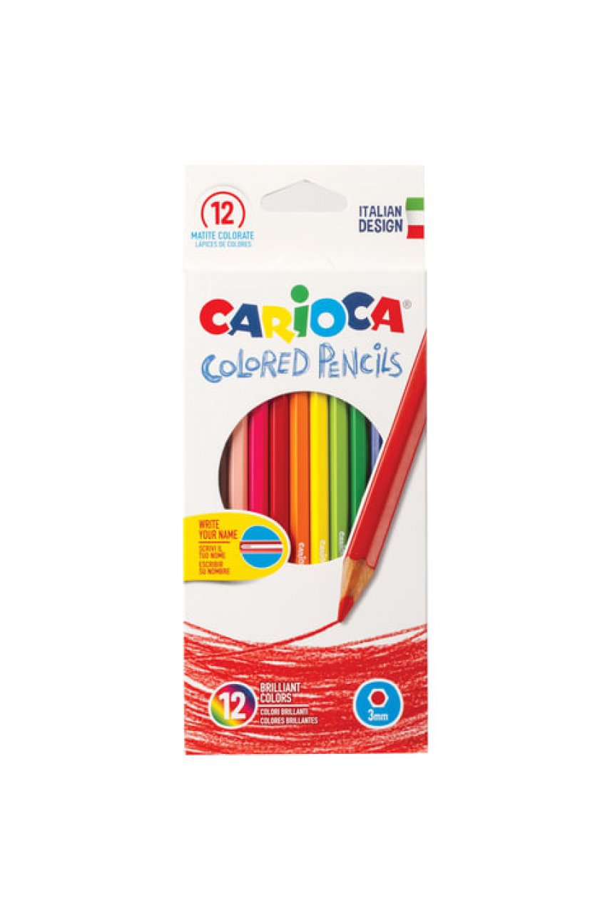 Карандаши цветные CARIOCA (Италия), 12 цветов, шестигранные, грифель 3 мм, натуральное дерево