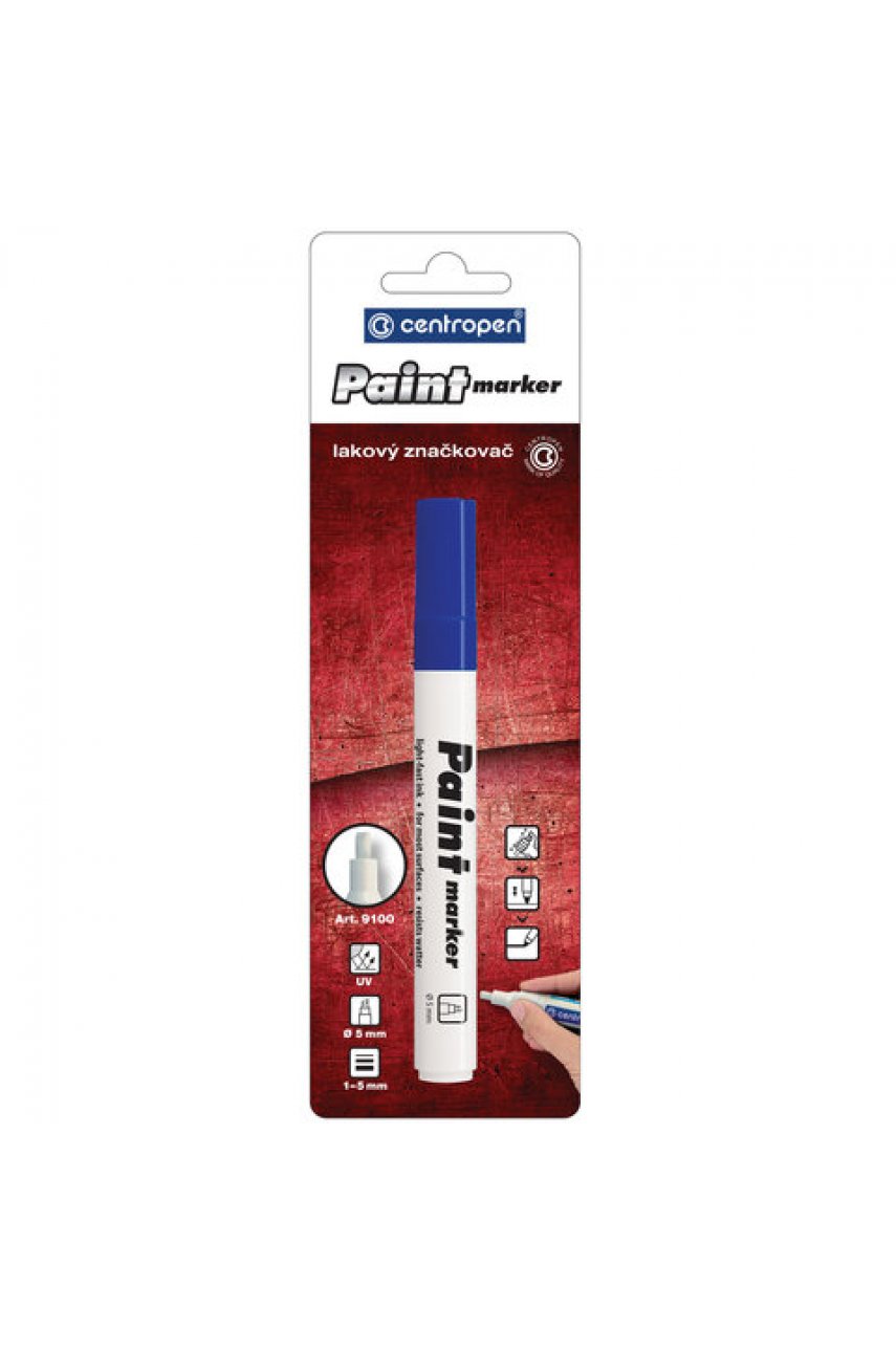 Маркер-краска лаковый (paint marker) СИНИЙ CENTROPEN, скошенный наконечник, 1-5 мм, 9100