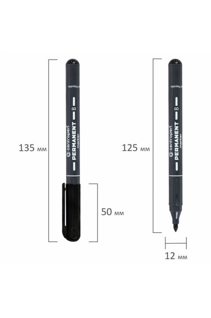 Маркер перманентный CENTROPEN 2836, ЧЕРНЫЙ, круглый наконечник, 2 мм