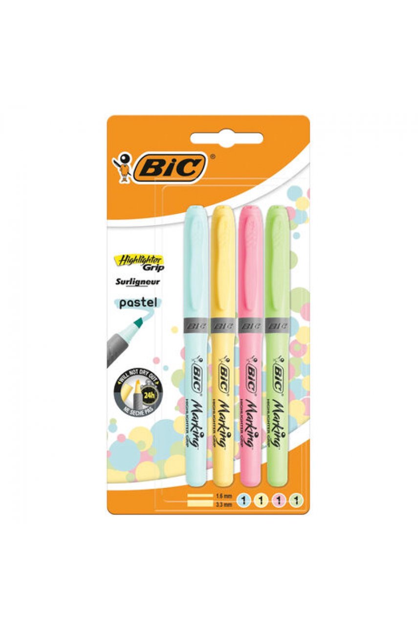 Набор текстовыделителей BIC "Grip Pastel" 4 шт., АССОРТИ, линия 1,6-4 мм Набор текстовыделителей BIC "Grip Pastel" 4 шт., АССОРТИ, линия 1,6-4 мм