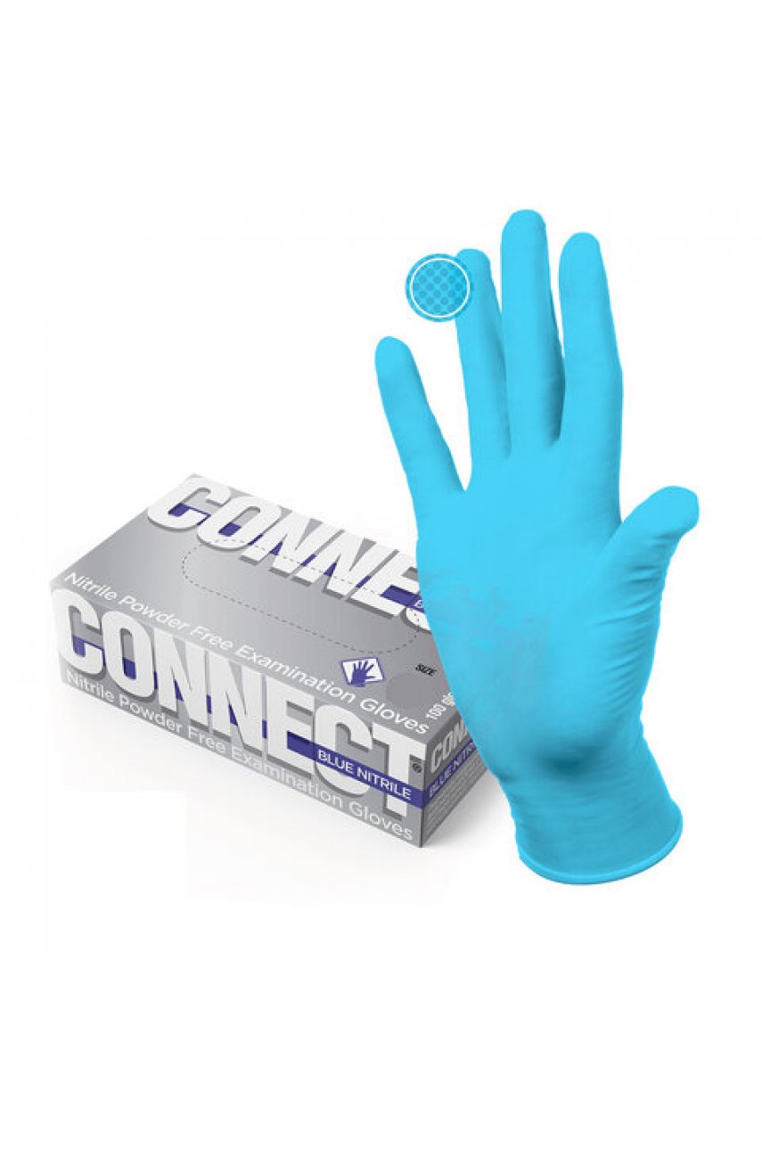 Перчатки смотровые нитриловые CONNECT, голубые, 50 пар (100 штук), размер M (средние)