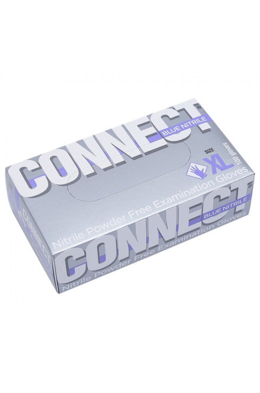 Перчатки смотровые нитриловые CONNECT, голубые, 50 пар (100 штук), размер XL (очень большие)