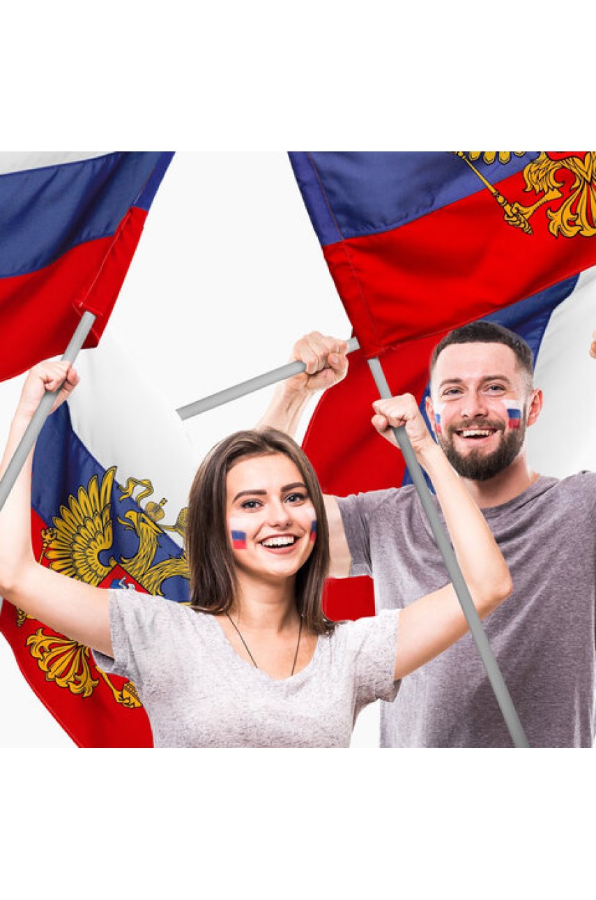 Флаг России 90х135 см с гербом, ПРОЧНЫЙ с влагозащитной пропиткой, полиэфирный шелк Флаг России 90х135 см с гербом, ПРОЧНЫЙ с влагозащитной пропиткой, полиэфирный шелк