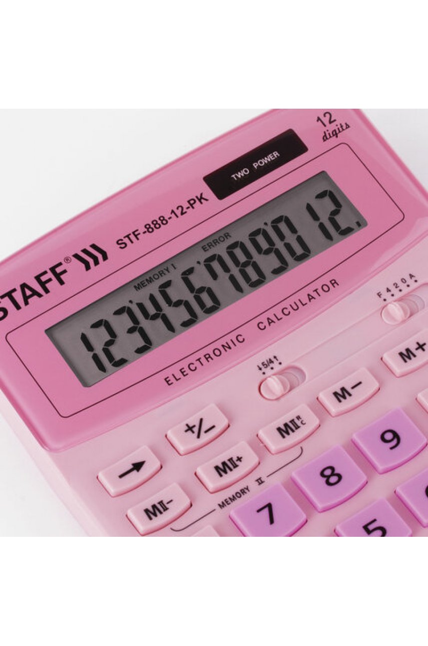 Калькулятор настольный STAFF STF-888-12-PK (200х150 мм) 12 разрядов, двойное питание, РОЗОВЫЙ, 250452
