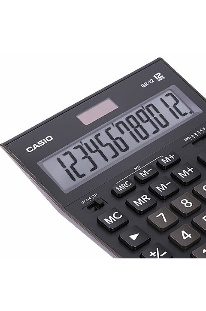 Калькулятор настольный CASIO GR-12-W (209х155 мм), 12 разрядов, двойное питание, черный, европодвес, GR-12-W-EP