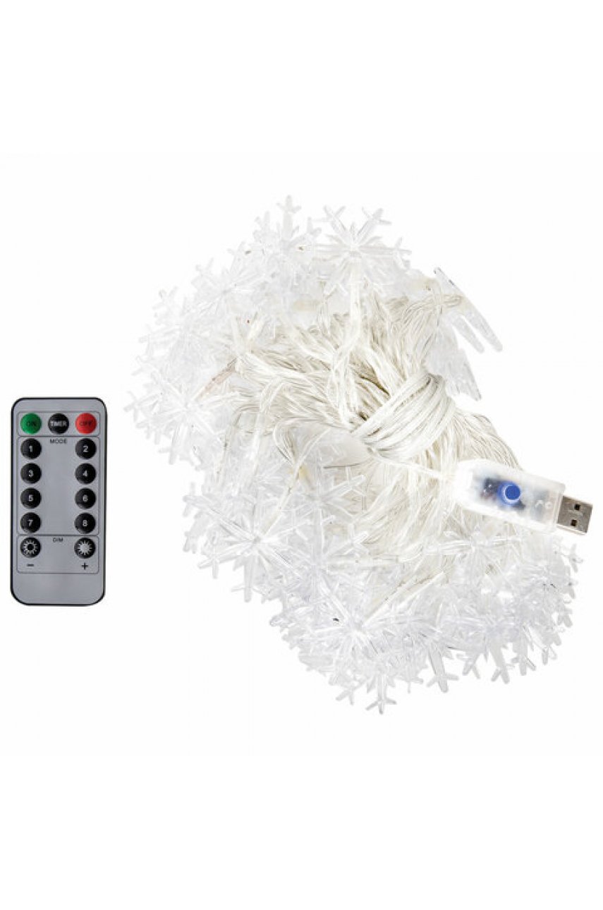 Электрогирлянда-нить комнатная "Снежинки" 10 м, 80 LED, теплый белый, USB Электрогирлянда-нить комнатная "Снежинки" 10 м, 80 LED, теплый белый, USB