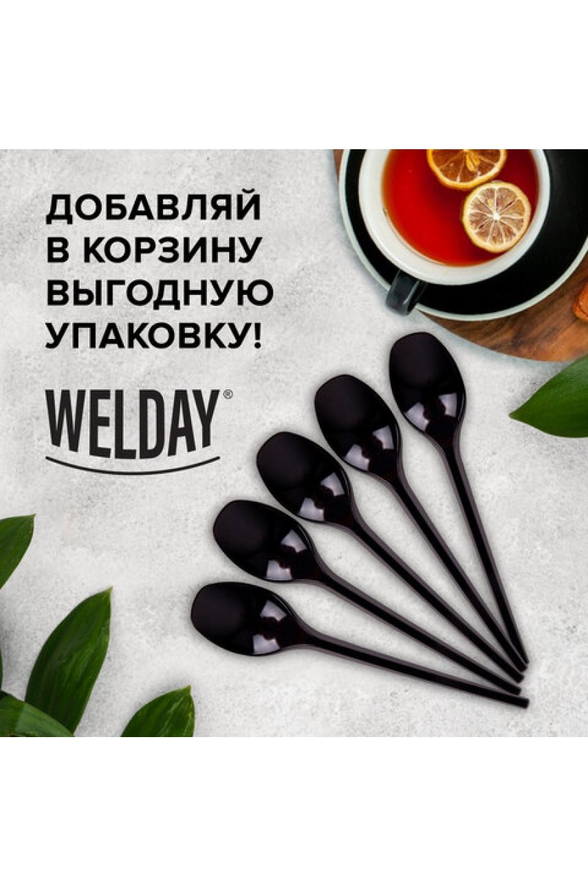Ложка чайная одноразовая пластиковая 125 мм, черная, КОМПЛЕКТ 100 шт., ЭТАЛОН, WELDAY Ложка чайная одноразовая пластиковая 125 мм, черная, КОМПЛЕКТ 100 шт., ЭТАЛОН, WELDAY