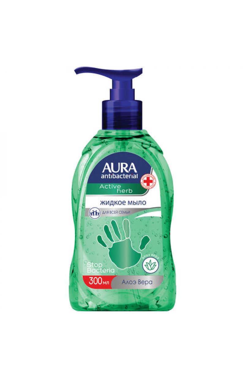 Мыло-крем жидкое, 300 мл, AURA "Antibacterial", антибактериальное, "Экстракт алоэ", дозатор, 28427