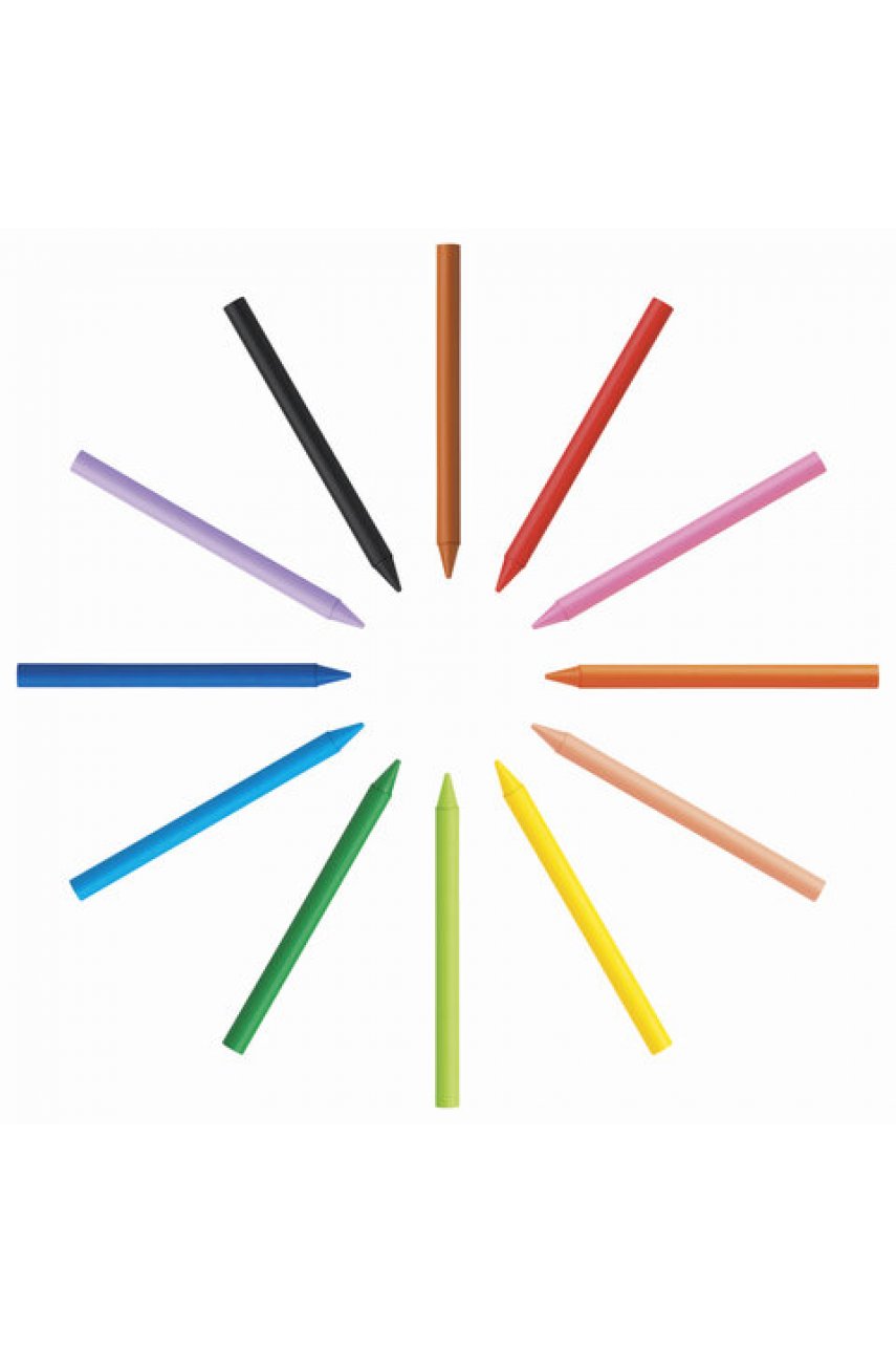 Мелки пластиковые BIC "Plastidecor", 12 цветов, ультрапрочные, круглые, картонная упаковка, подвес